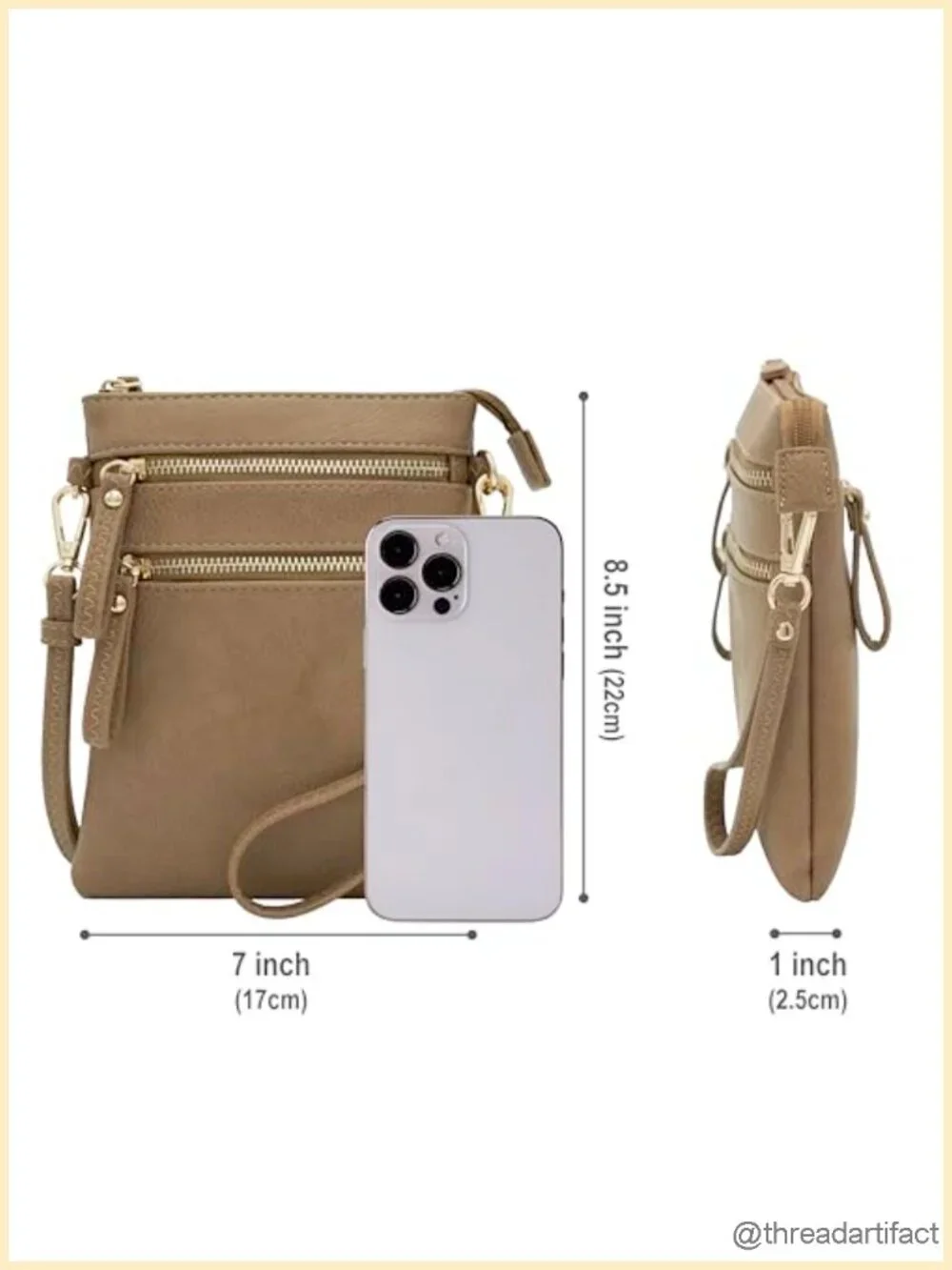 Small Crossbody Bag with Multiple Zipper Pockets and Detachable Wristlet